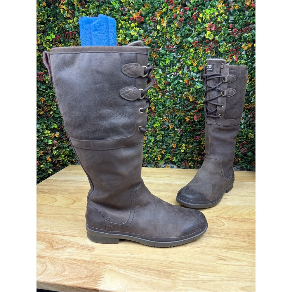 UGG ELSA Winter WATERPROOF Boots Shoes‎ Sherpa Interior Leather Brown Women's 9